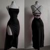 Europa y Estados Unidos transfronterizo sexy tirantes finos ajustado sin mangas tira en la espalda sin espalda abertura vestido 2025 vestido de mujer venta al por mayor