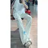 Jeans de Mezclilla con Cruz de Pedrería Estilo High Street Americano Pantalones de Conjunto OOTD para Hombre de Verano Marca de Moda Piernas Rectas Adelgazantes Pantalones Largos