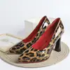 Comercio Exterior Transfronterizo Europeo y Americano Estampado de Leopardo Versátil Suave Charol Zapatos de Tacón Alto con Suela Roja, Punta Fina, Boca Baja, Sexy Zapatos de Fiesta
