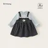 Ropa Infantil Bangxuan Conjunto de Otoño Set de Vestido para Bebé con Mangas Largas Fruncidas, Vestido con Tirantes Estampado Floral para Niña Pequeña Conjunto de Dos Piezas para Niñas