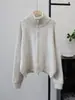 Cardigan de Tricô com Lantejoulas e Zíper Duplo, Gypsophila, Novo Estilo Coreano, Suéter Jaqueta Casual Solto para Mulheres, Outono e Inverno 2025