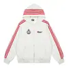 Moletom cardigan com bordado listrado retrô americano para homens e mulheres, jaqueta esportiva de outono para casais, modelagem solta, moderno