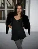 Vestido Sexy de Encaje Hueco Estilo Francés con Tirantes Finos y Cintura Fruncida, Vestido Corto Casual Ajustado Adelgazante para Mujer