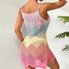 2025 Falda Corta de Punto con Tirantes para Mujer Sexy con Corte en la Cadera Textura Calada Color Macarrón Cuello U Falda de Playa de Punto