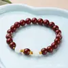 Pulseira de contas de imitação de cinábrio para mulheres, contas brancas naturais, cabaça, pulseira estilo chinês, enfeites de contas da sorte do ano do zodíaco