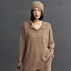 Suéter de cachemira casual, holgado, de longitud media, talla grande para mujer, con un estilo relajado, diseño versátil y tejido de lana simple