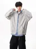 Sudadera Chaqueta de Falso Dos Piezas con Parches a Cuadros para Hombre, Marca de Moda, Estilo Americano Otoñal, Corte Holgado, Estilo Universitario, Cárdigan Fresco y Elegante