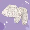 Outono e Inverno Novos Pijamas Infantis Roupas de Casa Conjunto Pai e Filho Menina Doce Fofo Renda Crianças Médias e Grandes Estilo Princesa