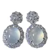 Conjunto de Colgante Huevo de Paloma de Calcedonia Blanco Hielo Incrustado Plateado al Por Mayor Pulsera de Jade Anillo Pendientes Conjunto de Tres Piezas