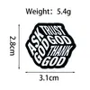 Broche Geométrico Criativo Fundo Preto Texto Branco Personalidade Esmalte Liga Combinado de Insígnia com Frase em Inglês Acessório de Fixação para Roupas