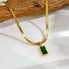 Diseño de Nicho Transfronterizo Europeo y Americano Cadena Hueso de Serpiente Lujo Ligero de Alta Gama Collar y Pendientes Cuadrados Verdes Moda Versátil