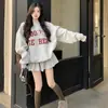 Traje de moda de terciopelo de zorro plateado compuesto de algodón chino de piel de algodón puro, suéter estampado de otoño e invierno, falda de cintura alta, conjunto de dos piezas