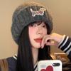 Gorro de lana de punto con forma de cachorro para mujer, estilo coreano, para otoño e invierno, con cabeza grande y punta cálida.