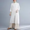 Blusa larga de algodón y lino para mujer con hebilla, abrigo de principios de otoño, ropa de estilo chino, práctica, ropa Zen y zen, ropa de práctica, la ropa de Ju Shi