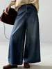 Jeans Holgados de Pierna Ancha Azul Oscuro para Mujer en Primavera y Otoño Estilo Retro Americano Sueltos Adelgazantes Pantalones Rectos de Pierna Ancha