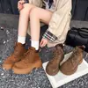 Botas Martin Femininas Solado Grosso Cadarço 2026 Novas Versáteis Moda Botas Curtas Aumentam Altura Outono/Inverno Botas de Trabalho Botas de Algodão Forradas