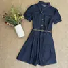 Vestido vaquero retro para mujer, de verano, entallado en la cintura, adelgazante, elegante vestido de línea A, vestido de manga corta juvenil y moderno