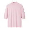 Suéter de Punto Casual Ligero para Mujer, 100% Cachemira Pura, Canalé, Cuello Medio Alto Liso, Hombro Normal, Manga Tres Cuartos