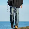 Jeans Reta High Street Americano para Homens na Primavera e Outono Marca Tendência Lavado Retro Casual Largo Wide-Leg Longo para Outono e Inverno
