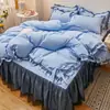 Estilo Coreano Color Sólido Encaje Sencillo Falda de Cama Juego de Cuatro Piezas Estilo Princesa Sábana Funda Nórdica 1.5m 1.8 Todas las Estaciones Ropa de Cama Universal