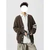 Cardigã Tricotado Retro com Três Listras Masculino Outono Tendência Marca Estilo Preguiçoso Vintage Casual Solto Versátil Peça de Exterior