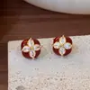 Pendientes Cuadrados Flor de Gota de Aceite de Plata Chapada en Oro Real con Aguja de Plata Zirconia Pendientes Retro Estilo Hong Kong Pendientes de Lujo Ligero de Gama Alta para Mujer