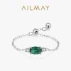 Anel de Dedo com Corrente Retrátil de Prata Esterlina S925 Novo Design Retro Zircônia Esmeralda Pulseira Feminina Moda Design Versátil
