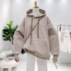 Suéter con capucha morado retro americano bordado de oso para mujer, otoño e invierno, forro polar, diseño engrosado, abrigo superior de nicho