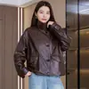 Chaqueta de Cuero para Motocicleta Estilo Nuevo Primavera y Otoño 2026 Abrigo Corto Versátil Casual Chaqueta Corta de Piel de Oveja para Mujer