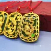 Venta al por mayor de fábrica colgante de guanyin maitreya buda de alto color collar con colgante de buda de oro con incrustaciones de jade del zodíaco del año del dragón
