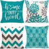 Almohada Decorativa Americana de Lino con Estampado Geométrico Abstracto de Flores Explosivas Verde