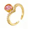Anillo nuevo de estilo europeo y americano transfronterizo de lujo ligero, forma de corazón, corazón de amor, lazo, pavimentado con microcirconias, geométrico, abierto, anillo para el dedo, venta al por mayor