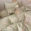 Conjunto de Quatro Peças de Roupa de Cama em Gaze Dupla de Algodão Puro, Grau de Maternidade e Bebê, Lençol com Estampa Floral, Capa de Edredom, Conjunto de Três Peças para Dormitório