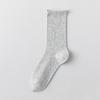 Calcetines de Algodón Gris para Mujer de Media Caña Verano Moderno Estilo Japonés Encaje con Volantes Malla Calada Borde Enrollado Versátiles Calcetines Holgados