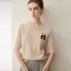 Outono/Inverno 2026 Novo Tricô 100% Caxemira Gola Redonda Manga Curta Jacquard de Panda Top Suave e Macio de Caxemira