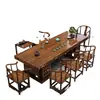 Juego de Mesa de Té Grande y Sillas de Madera Maciza, Una Mesa y Cinco Sillas, Madera Natural, Estilo Chino Nuevo, Mesa de Té para el Hogar, Estación de Preparación de Té para Oficina, Todo en Uno