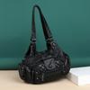 Moda tejida retro remache bolso de hombro axilar para mujer gran capacidad portátil bolso de mano trasero cremallera antirrobo