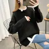 Suéter de tricô simples e casual com gola henley, falso duas peças, para mulheres, adequado para passeios de outono e inverno, estiloso, caimento solto, ombros caídos, manga longa