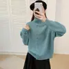 Cardigan de punto de alta gama estilo coreano con cuello alto, nuevo para otoño e invierno, estilo vintage, de un solo botón, suéter holgado estilo perezoso para mujer