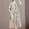 Novo Vestido de Algodão Estiloso para Mães de Meia-Idade, Vestido Longo de Viscose com Barra Ampla Plus-Size para Mulheres de Meia-Idade e Idosas