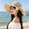 Chapéu de Palha Estilo Francês de Topo Plano para Verão Feminino, Chapéu de Sol de Palha Trançado de Aba Larga, Chapéu de Sol Grande para Circunferência da Cabeça para Férias na Praia
