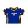 Amazon Verano Nuevo Ajuste Delgado Bandera Nacional Bordada Manga Corta Camiseta de Jersey para Mujer Copa del Mundo Venta al por Mayor