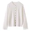 Yarn Yangzi de Alemania Calibre 18 Hilo 60 Ultra Fino Peinado Cuello Redondo Holgado Color Sólido Versátil Manga Larga Camisa de Aire Acondicionado para Mujer Primavera Verano