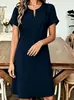Vestido midi casual de estilo europeo y americano 2026, con cuello en V y cuello redondo, mangas acampanadas, corte A holgado, ropa para mujer de talla grande