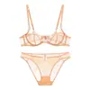 Lencería europea y americana estilo francés, sujetador de encaje sexy fino transparente, conjunto de sujetador de verano para busto grande adelgazante anti-flacidez para mujer