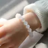 Pulseira de Ágata Branca Natural Calcedônia de Gelo Círculo Único Lichia Pulseira Congelada Cristal Branco Presente para Namorada Spot Atacado