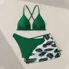 2026 Falda de Malla Conjunto de Tres Piezas de Comercio Exterior con Estampado Traje de Baño para Niñas Europeas y Americanas Bikini para Niñas Mayores Estilo Nuevo