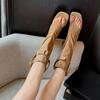 Sandalias de Gamuza con Pliegues Espiga de Uso Bidireccional para Mujer, Botas de Mezclilla Nuevas Primavera Temprana 2026, Botas Largas de Moda, Sandalias