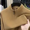 Camiseta de Manga Larga Cálida con Cremallera y Cuello Semi-Alto de Terciopelo Alemán Bicolor Catiónico Cepillado para Otoño e Invierno, Camisa para Capa Interior de Hombre