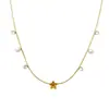 Colar de zircônia pérola estrela de cinco pontas estilo francês, nicho de luxo leve estilo ins moda europeia e americana, corrente de osso de cobra de alta qualidade